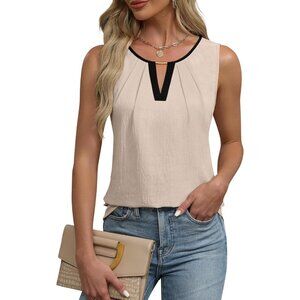 Blooming Jelly Womens Beige Black Sleeveless Basic Loose Casual Summer Tank Top
